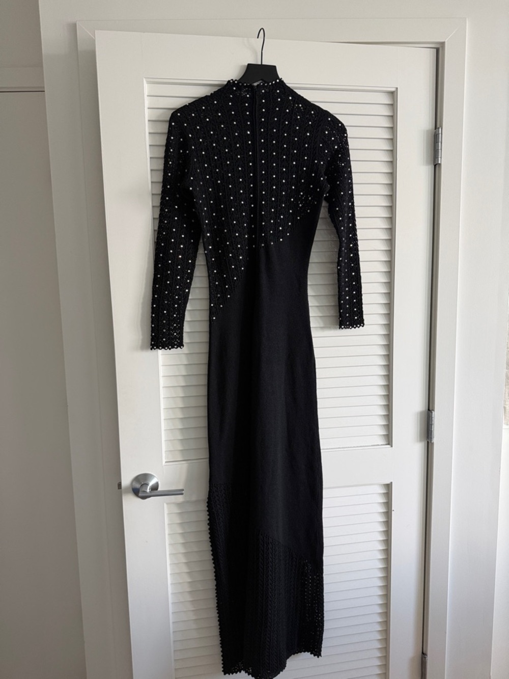 Black Long Sleeve Rhinestone Embellished Knit Dress Party Night Out Glam S - Picture 7 of 8